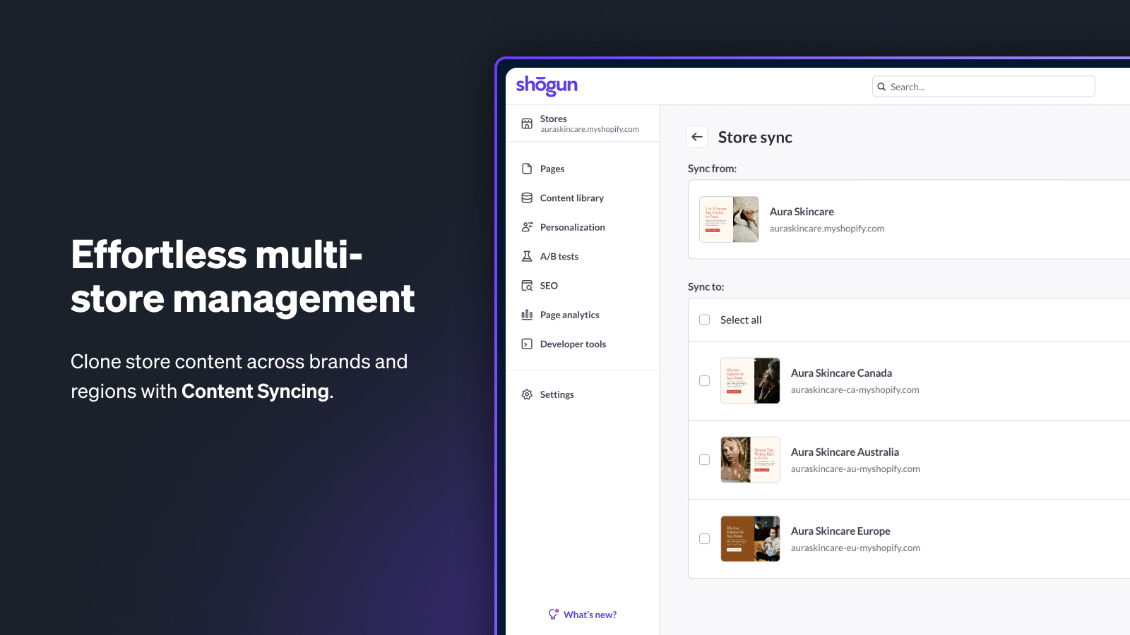 Sync pages between multiple stores to reduce development time