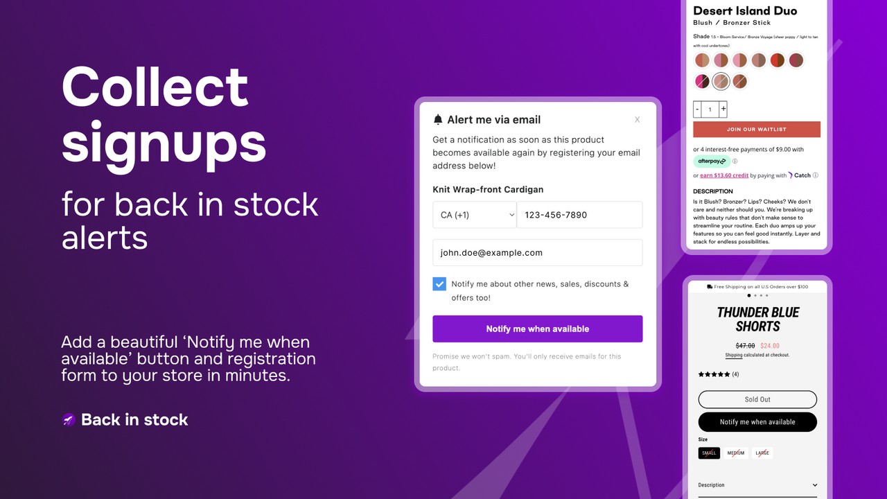 Let customers register for back in stock alerts with notify me