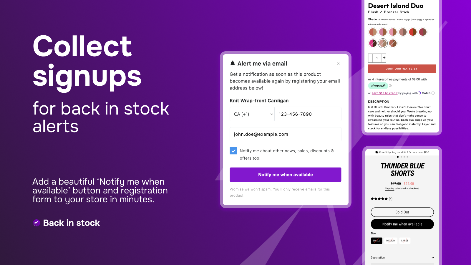 Let customers register for back in stock alerts with notify me