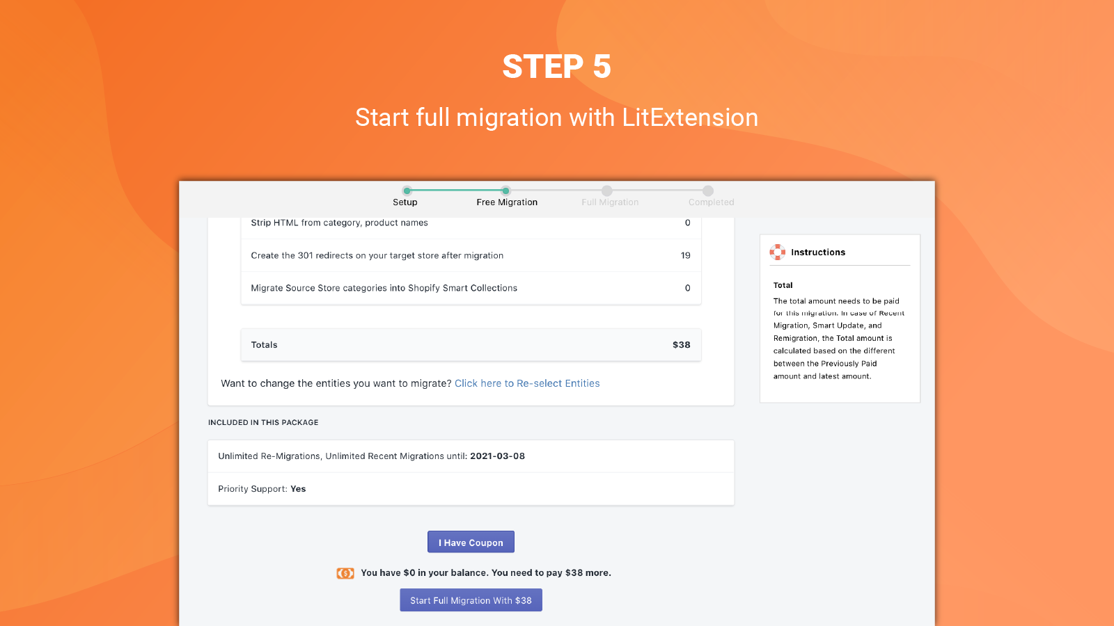 Shopify migration app full migration, import products