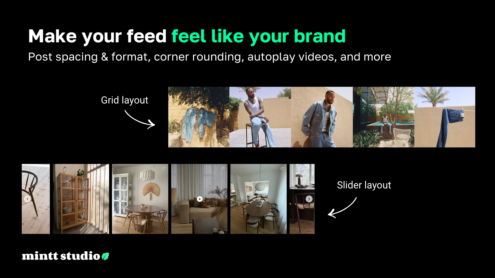 Two Instagram feeds in grid and slider layouts