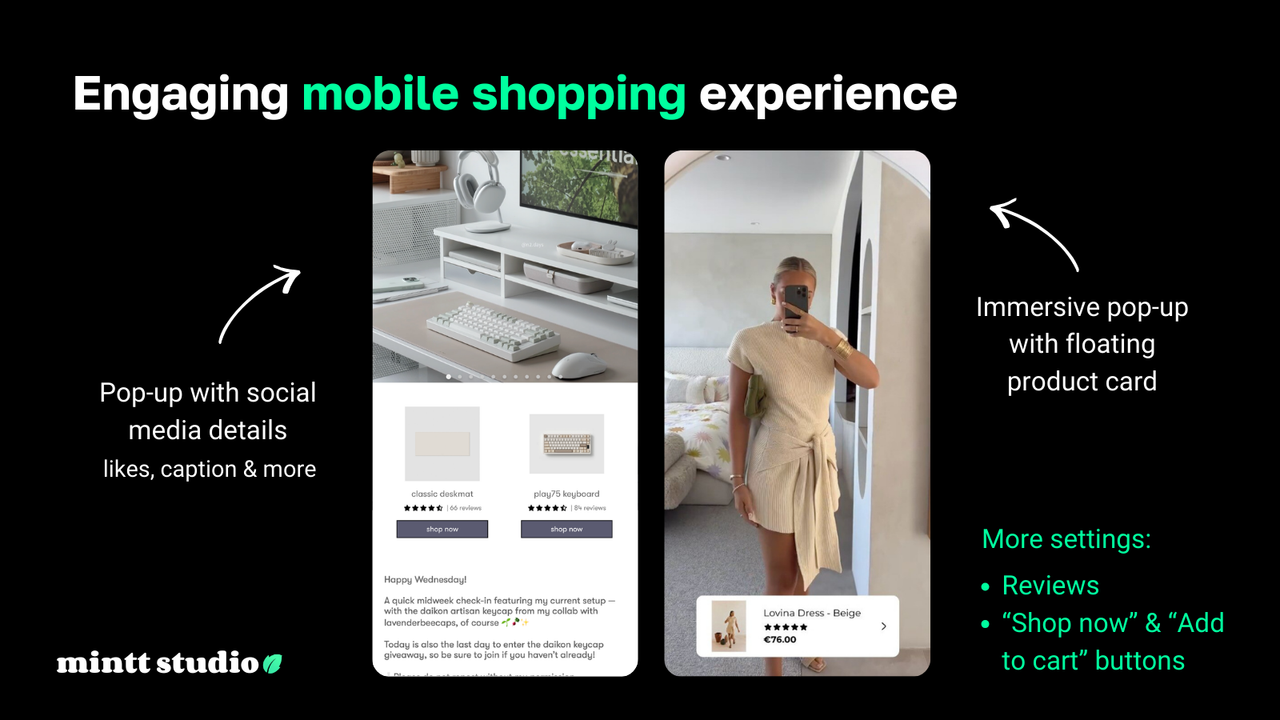 Image with two shoppable posts on mobile devices