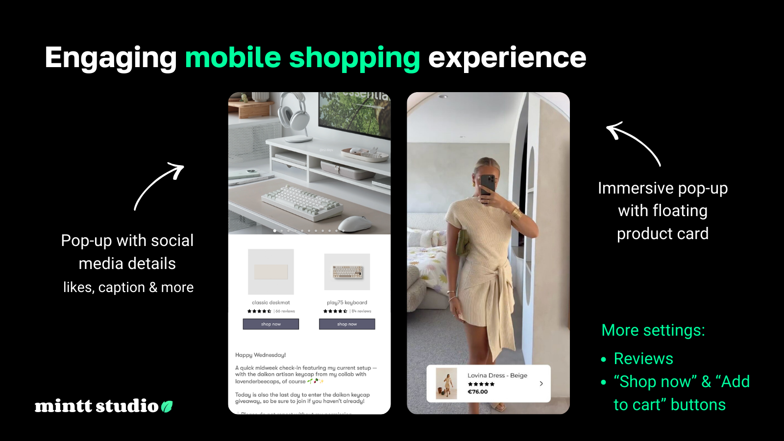 Image with two shoppable posts on mobile devices