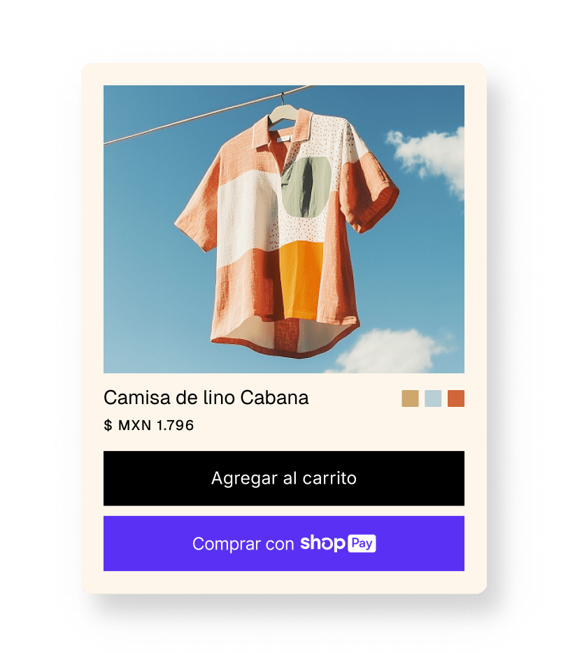 Animación de una imagen de una camiseta enviada a la pantalla de pago de Shopify usando Shop Pay.