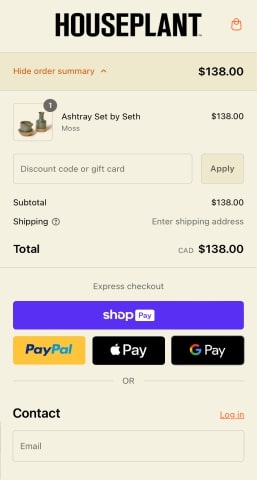Ekran realizacji zakupu firmy Our Place pokazujący dwie różne opcje ekspresowej realizacji zakupu: Shop Pay i PayPal.