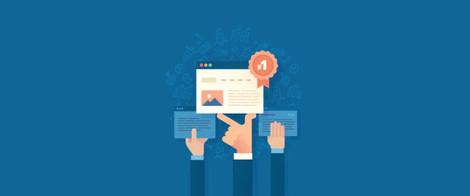 three hands holding up three different web pages all in front of a blue background