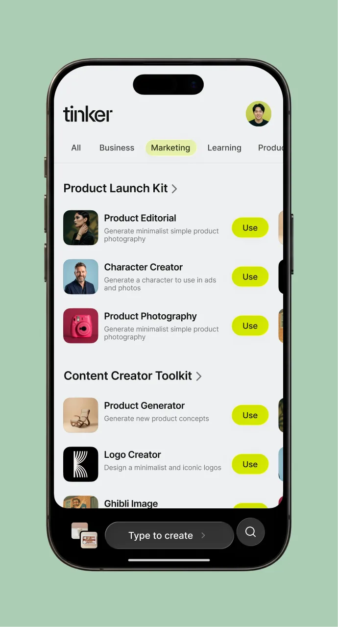 Tinker AI creative tools