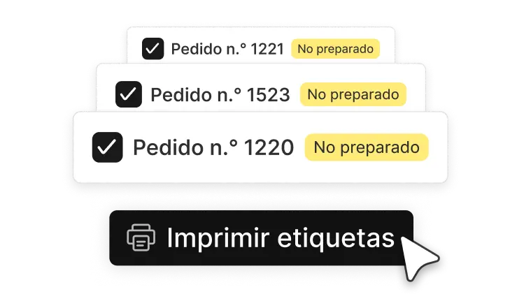 Una tarjeta de interfaz de usuario en la que se muestra un par de zapatillas azules, una barra de búsqueda, una opción para agregar un paquete nuevo y una lista de tipos de embalajes con sus dimensiones.