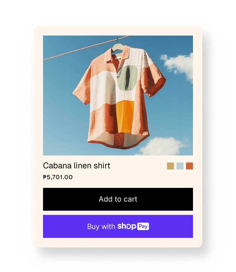 Animation of an image of a shirt going into Shopify checkout using Shop Pay.