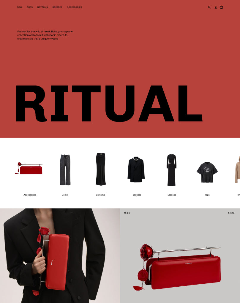 Vista previa de Ritual, un tema de Horizon con elementos de diseño lujosos y vanguardistas que aportan exclusividad y elegancia a cada interacción.