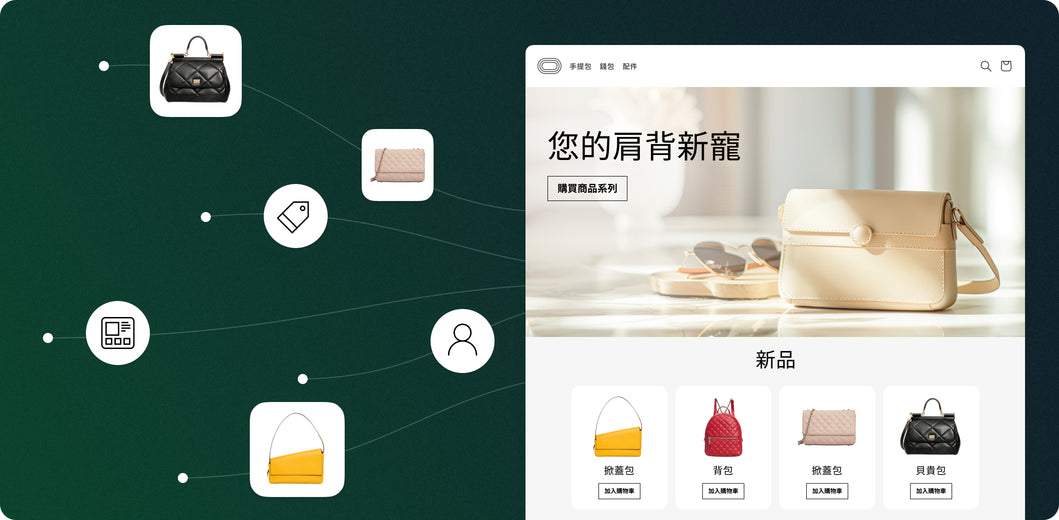 一個販賣錢包的網站，周圍有浮動的圖示和錢包