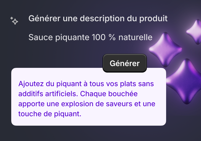 Outil IA Shopify Magic, utilisé pour générer un slogan 