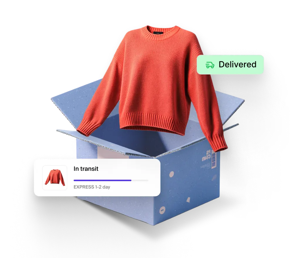 An assortment of colorful clothes showing UI cards with their order numbers checked off.