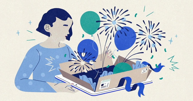 Illustratie van een persoon die een pakket openmaakt