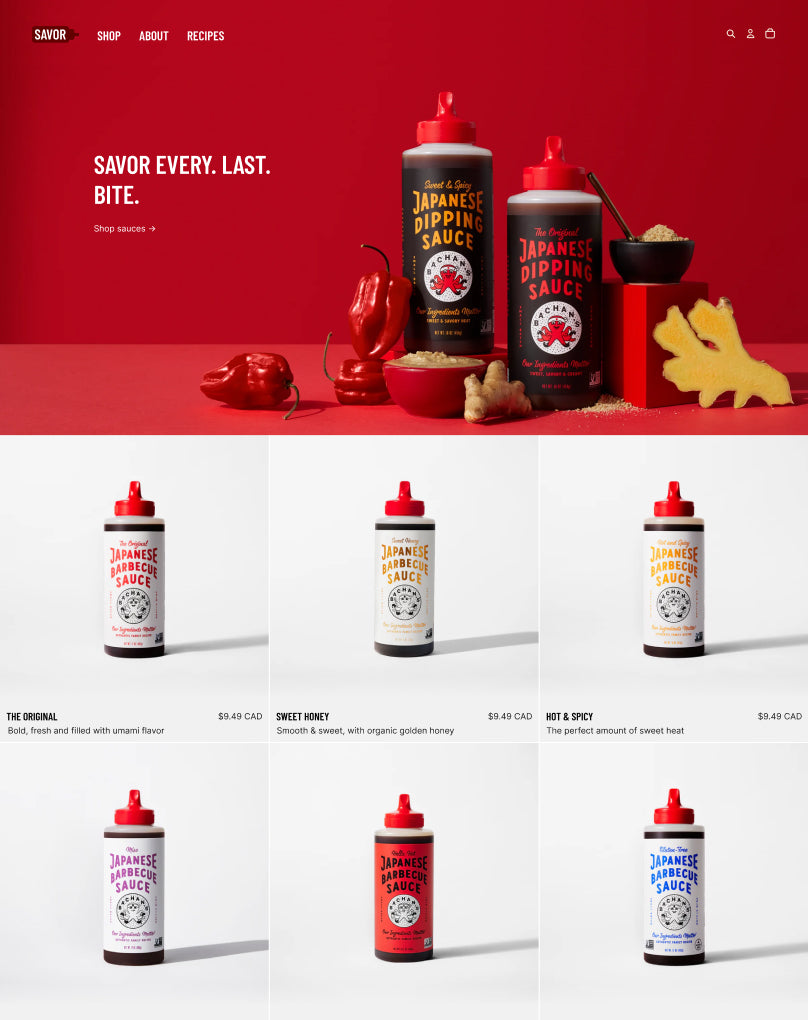 Vista previa de Savor, un tema de Horizon con un diseño brillante y despejado que realza el sabor de tus productos y crea un festín visual irresistible.