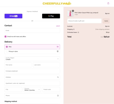 Ekran realizacji zakupu firmy Our Place pokazujący dwie różne opcje ekspresowej realizacji zakupu: Shop Pay i PayPal.