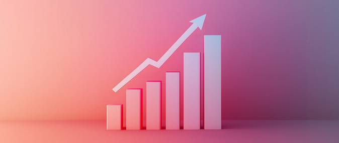 A bar chart with bars increasing in size and arrow pointing up representing productivity: productivity systems