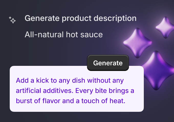 AI-værktøjet Shopify Magic, der bliver brugt til at generere et slogan 
