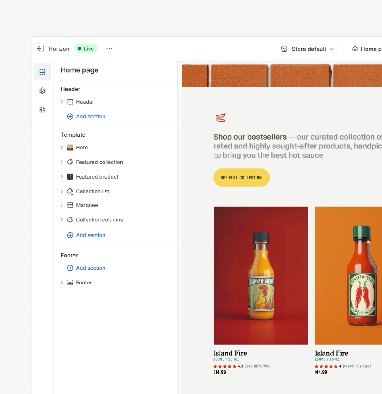 Fitur drag-and-drop Shopify digunakan untuk mengatur ulang tata letak toko