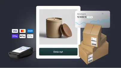 Tuote myynnissä verkkosivulla. Tuotteen takana näkyy kaavio, joka näyttää myynnin kasvun.