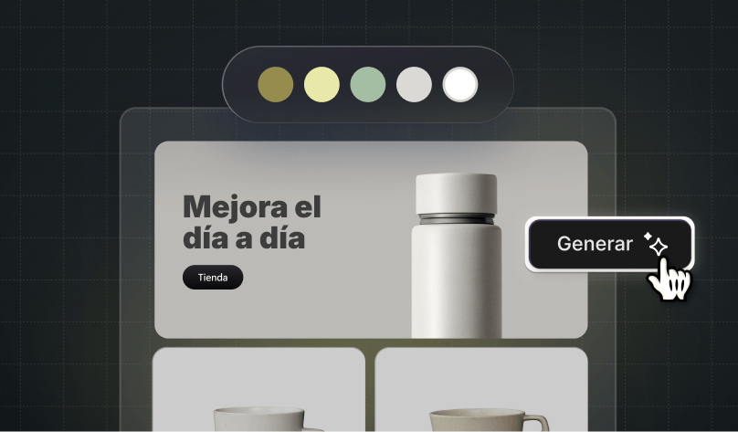 Una tienda online junto a un botón de Generar que representa una tienda online generada con inteligencia artificial.