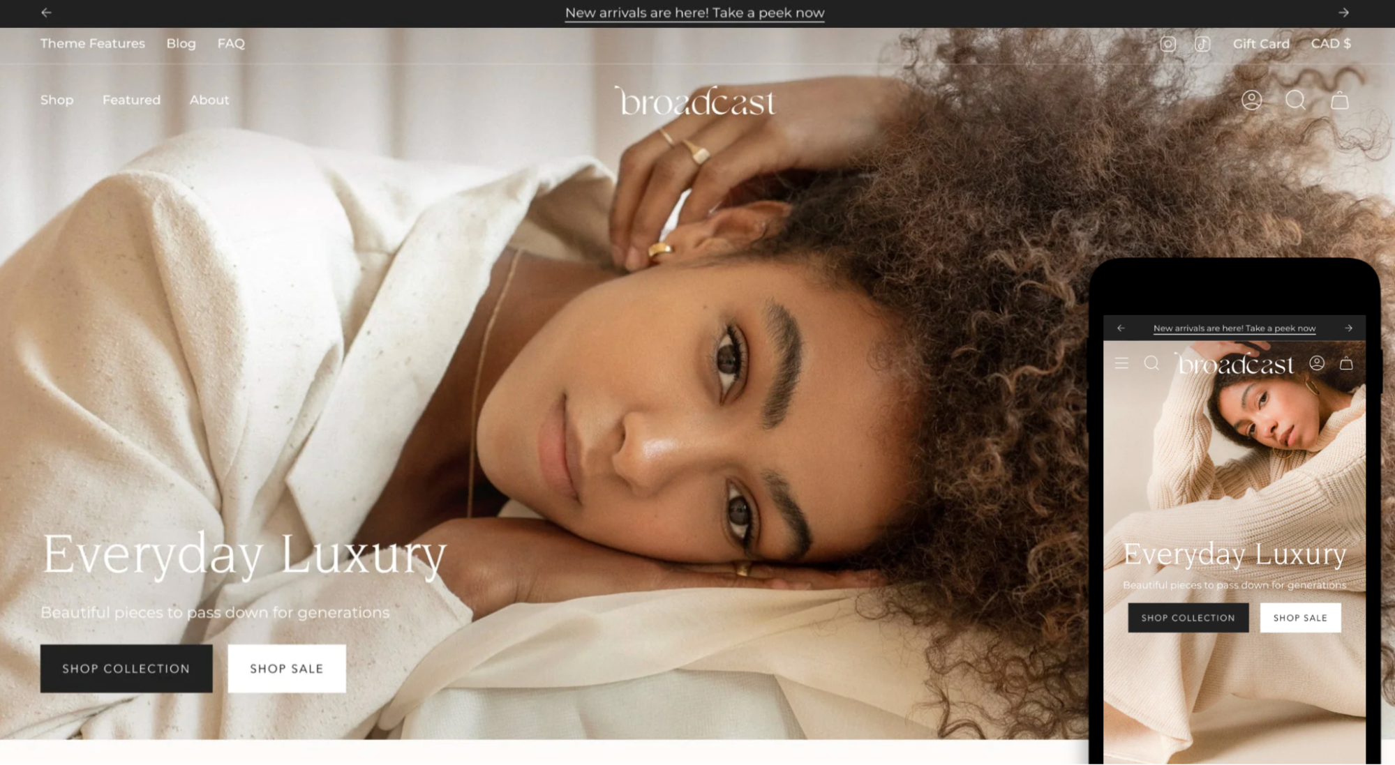 Broadcast theme featuring person in neutral tones wearing minimal jewelry.
