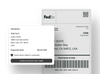 A Fedex return label is paired with the shipping interface that shows the creation of a return label.