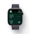 An Apple Watch with the redesigned Shopify app that shows the total sales and the total sessions. 