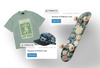 A hat, t-shirt, and skateboard are paired with their payments.